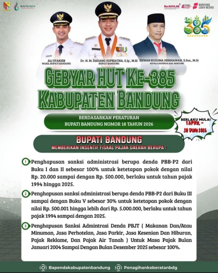 Bupati Bandung Berikan Insentif Fiskal Penghapusan Denda atas Piutang Pajak Daerah 2026